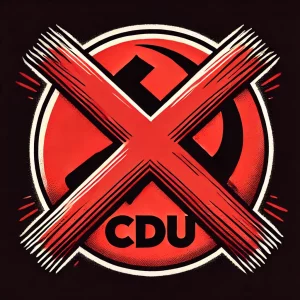 FCK Merz Aufkleber – Durchgestrichenes CDU-Logo als Symbol für Protest gegen die Politik von Friedrich Merz. Perfekt als politischer Sticker oder Statement-Bild für Blogbeiträge.