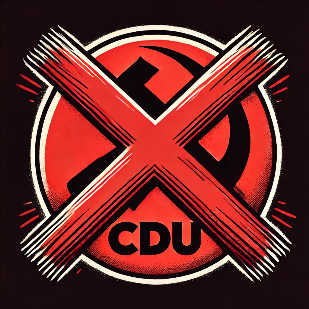 FCK Merz Aufkleber – Durchgestrichenes CDU-Logo als Symbol für Protest gegen die Politik von Friedrich Merz. Perfekt als politischer Sticker oder Statement-Bild für Blogbeiträge.