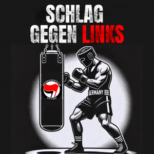 Schlag gegen Links Sticker – Boxer kämpft gegen Antifa auf einem Boxsack, mit dem FCK Antifa Symbol