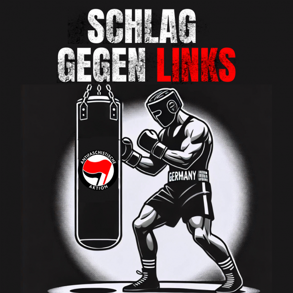 Schlag gegen Links Sticker – Boxer kämpft gegen Antifa auf einem Boxsack, mit dem FCK Antifa Symbol