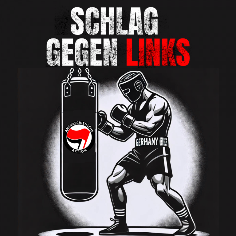 Schlag gegen Links Sticker – Boxer kämpft gegen Antifa auf einem Boxsack, mit dem FCK Antifa Symbol
