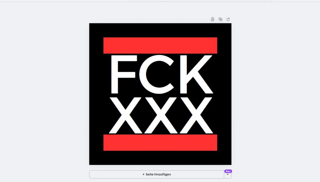 ALT: Fertiges FCK Design mit roten Balken und weißem Text in Canva zentriert platziert